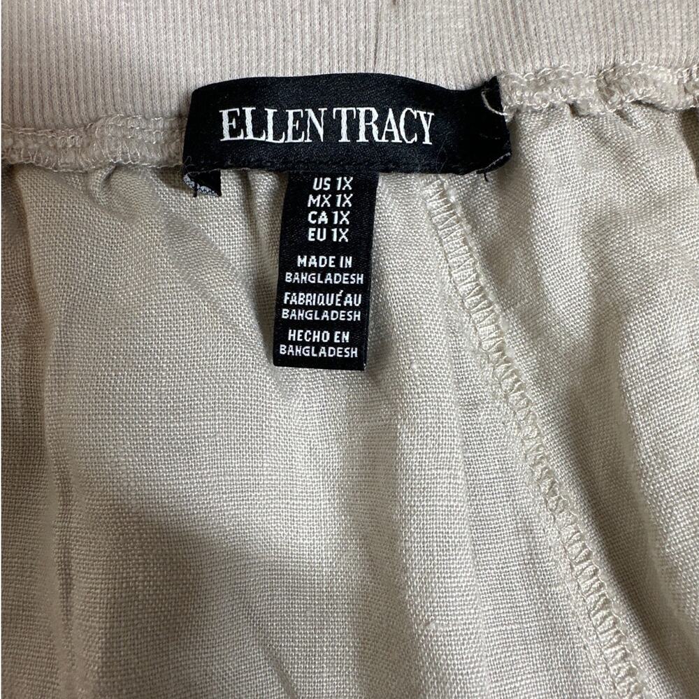 Ellen Tracy Women's Beige Tan Wide Leg Linen Pants Pull On Drawstring Size 1X - Picture 5 of 10